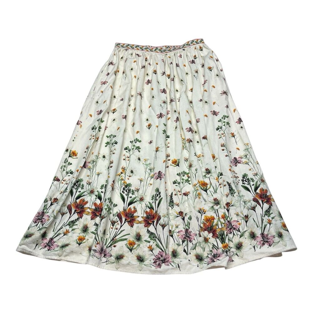 Max Studio Floral Cottage Prairie Linen Maxi Skirt